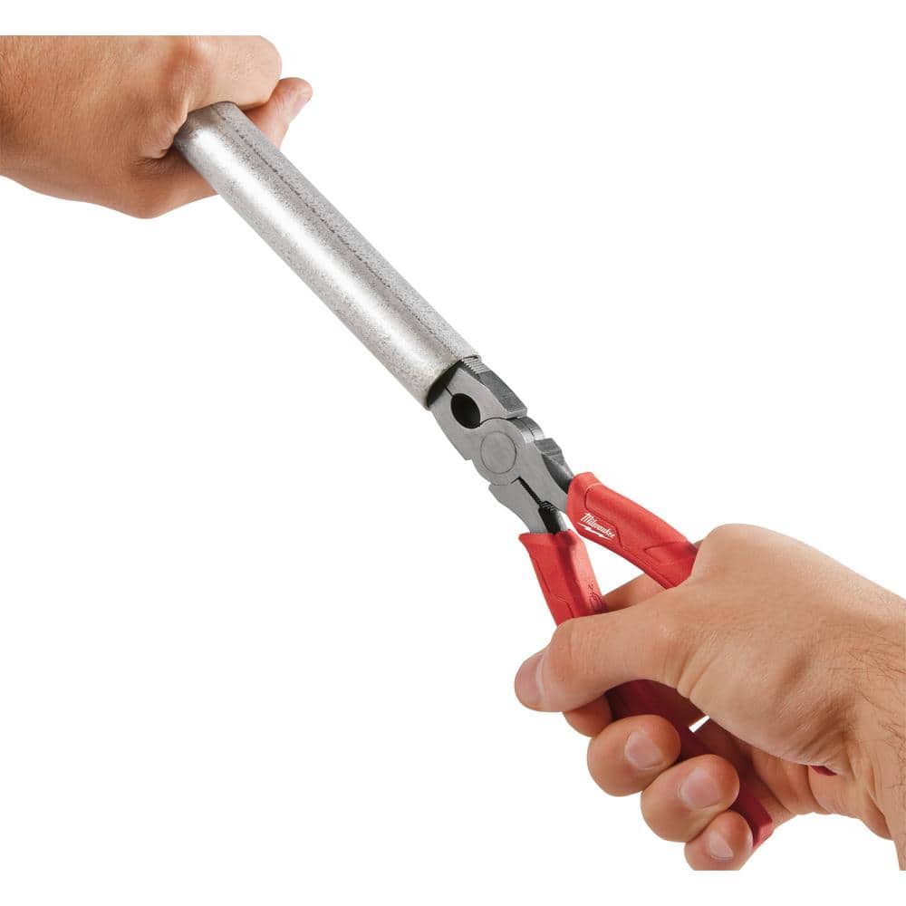 Milwaukee 10 in. High Leverage Lineman's Pliers with Crimper and Long Nose Pliers & 6 in./10 in. Straight-Jaw Pliers Set (4-Piece) 48-22-6100-48-22-6101-48-22-6330