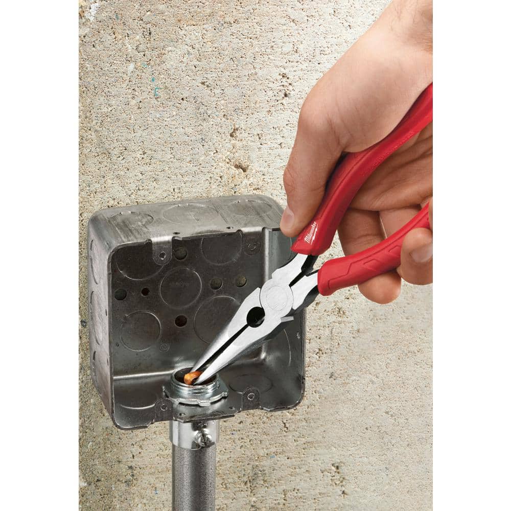 Milwaukee 10 in. High Leverage Lineman's Pliers with Crimper and Long Nose Pliers & 6 in./10 in. Straight-Jaw Pliers Set (4-Piece) 48-22-6100-48-22-6101-48-22-6330