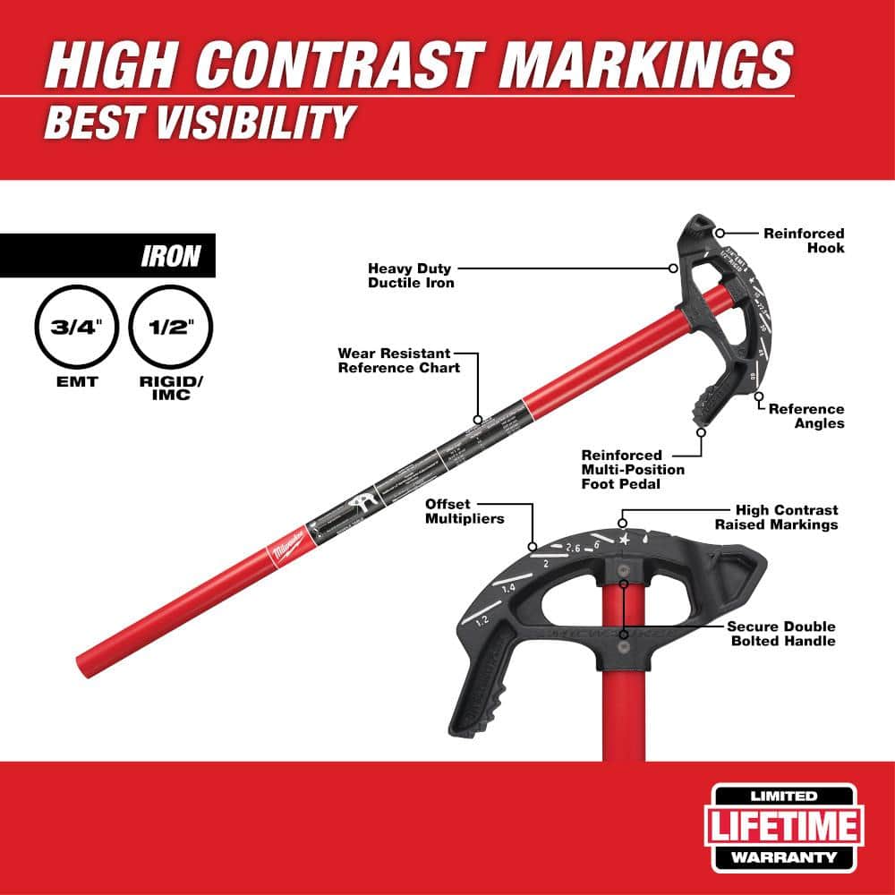 Milwaukee 3/4 in. Iron Conduit Bender and Handle with 100 ft. Polyester Fish Tape with Non-Conductive Tip 48-22-4081-48-22-4165
