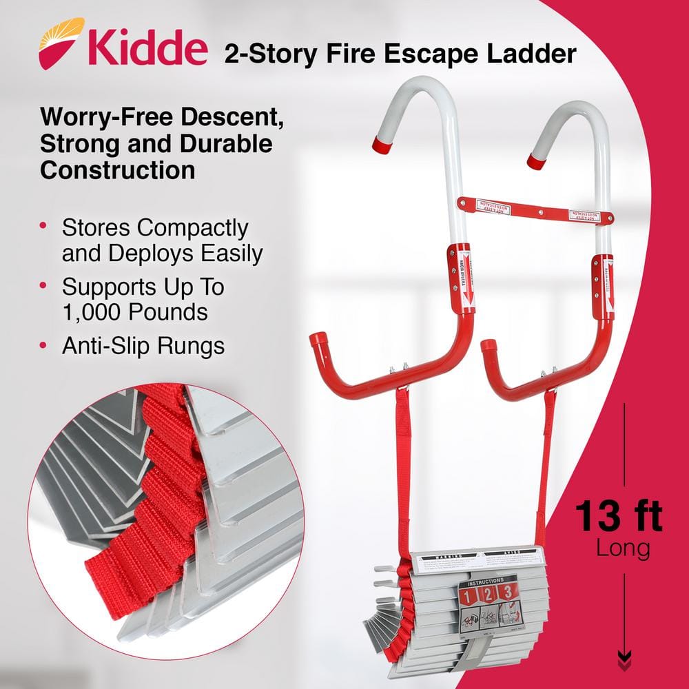 Kidde Fire Escape Ladder, 2-Story, 13 ft. Long, 1,000 lb. Load Capacity 21030942 Kidde Fire Escape Ladder, 2-Story, 13 ft. Long, 1,000 lb. Load Capacity 21030942