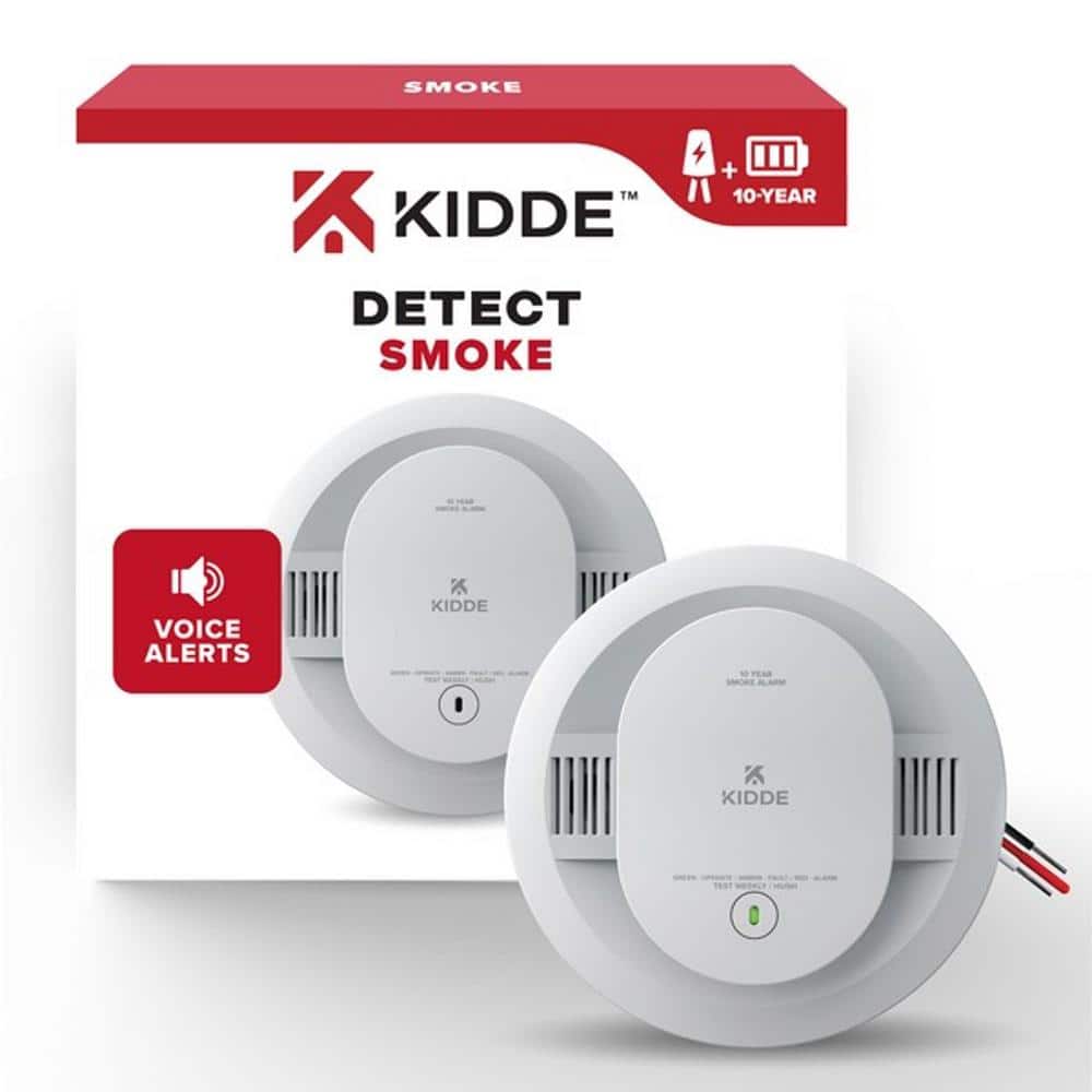 Kidde Hardwired Smoke Detector with 10-Year Battery Backup, Voice Alerts, Interconnectable and LED Warning Lights 21033154 Kidde Hardwired Smoke Detector with 10-Year Battery Backup, Voice Alerts, Interconnectable and LED Warning Lights 21033154