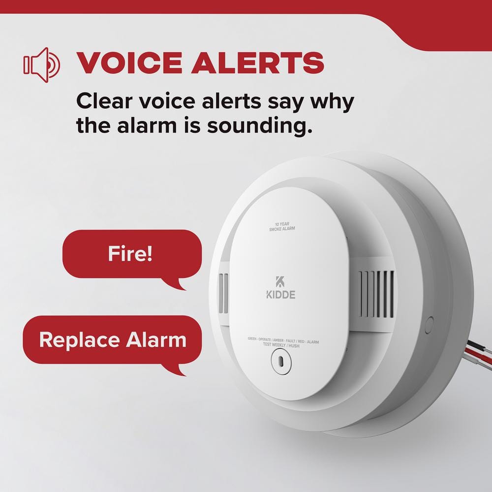Kidde Hardwired Smoke Detector with 10-Year Battery Backup, Voice Alerts, Interconnectable and LED Warning Lights 21033154 Kidde Hardwired Smoke Detector with 10-Year Battery Backup, Voice Alerts, Interconnectable and LED Warning Lights 21033154 21033154