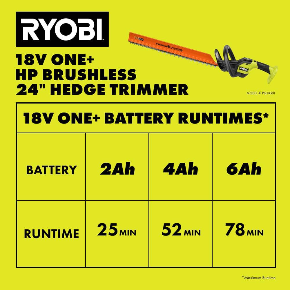 RYOBI ONE+ HP 18V Brushless 24 in. Cordless Battery Hedge Trimmer (Tool Only) PBLHG01B RYOBI ONE+ HP 18V Brushless 24 in. Cordless Battery Hedge Trimmer (Tool Only) PBLHG01B