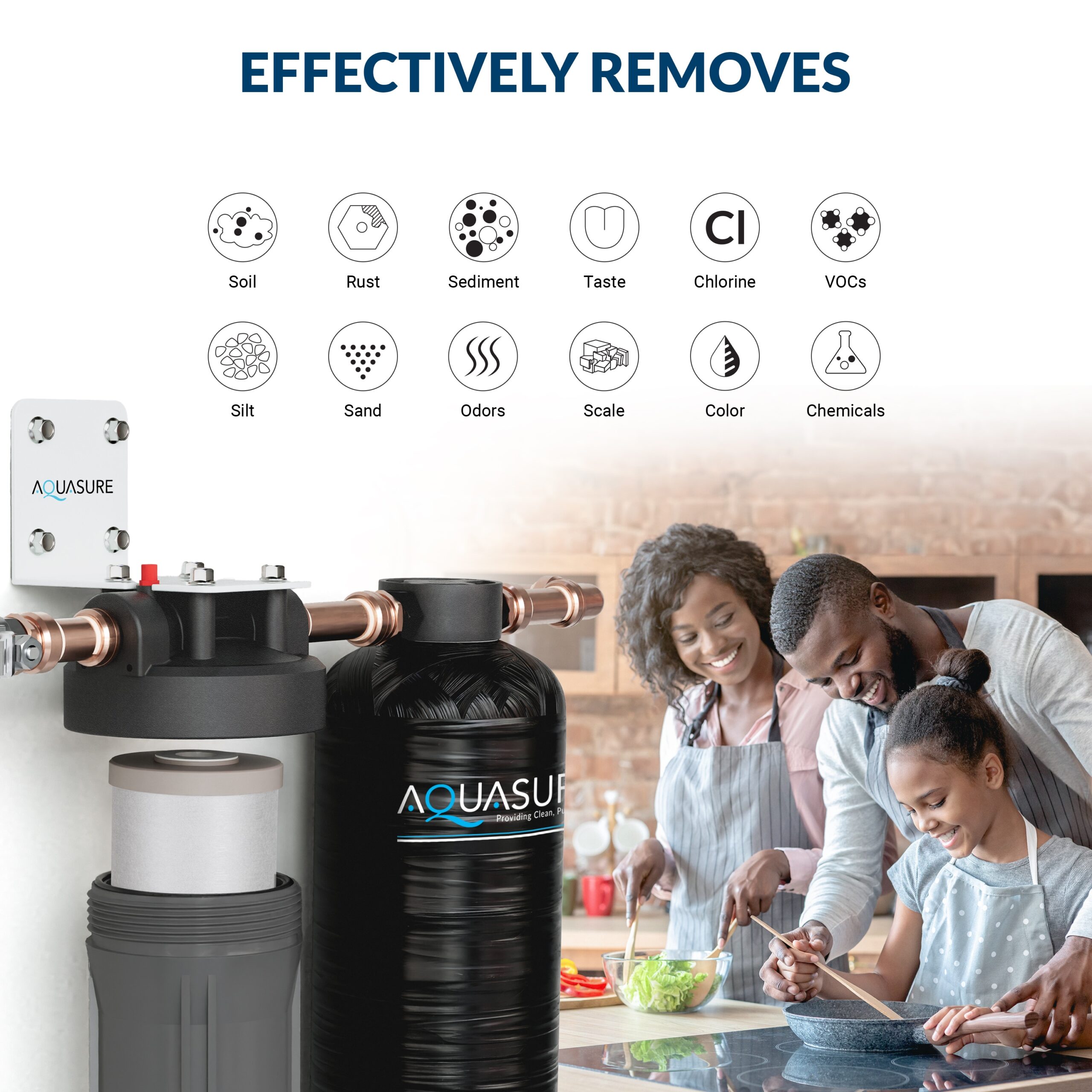 AQUASURE Serene Series Dual-stage 10-GPM Scale control media Hard water Whole House Water Filtration System AQUASURE Serene Series Dual-stage 10-GPM Scale control media Hard water Whole House Water Filtration System