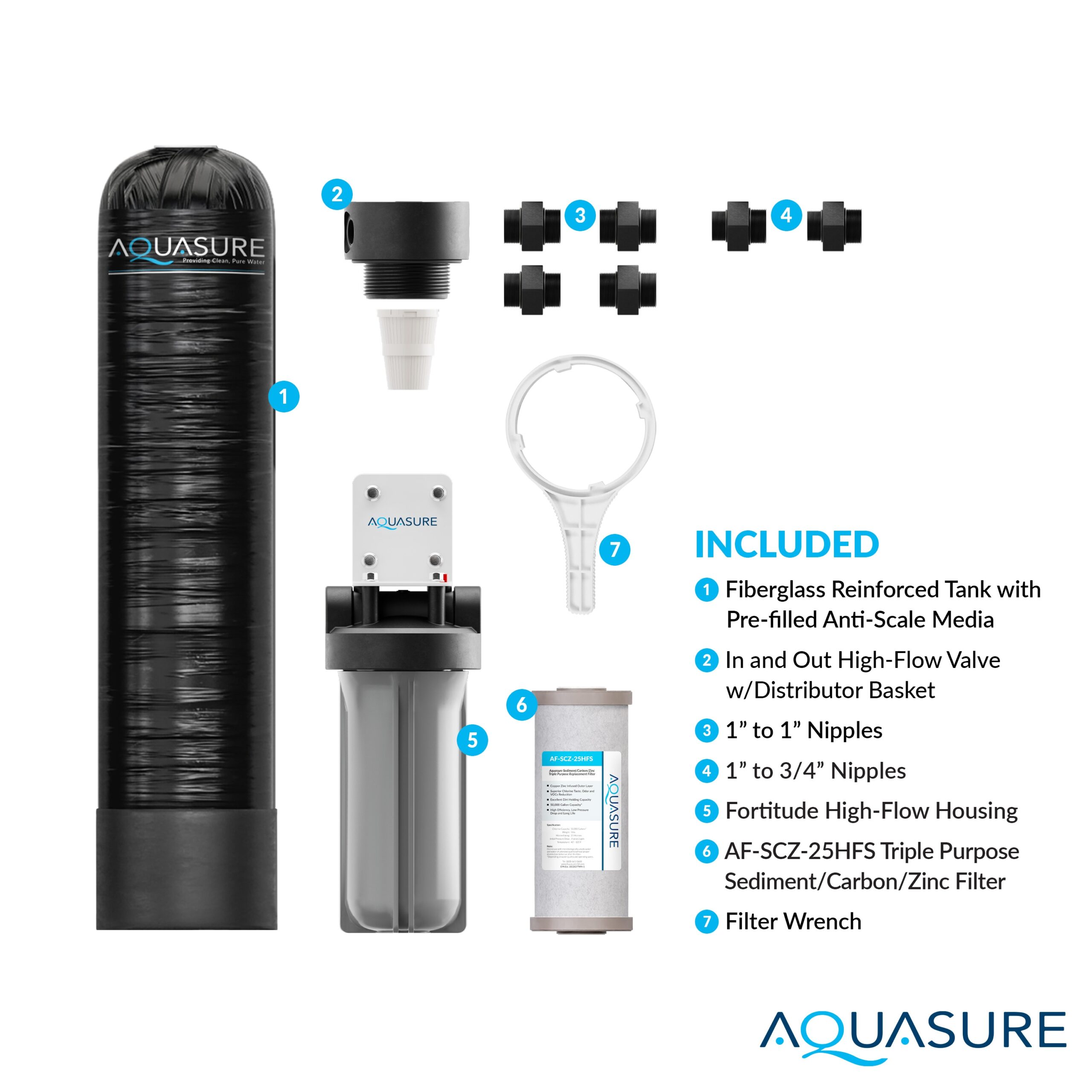 AQUASURE Serene Series Dual-stage 10-GPM Scale control media Hard water Whole House Water Filtration System AQUASURE Serene Series Dual-stage 10-GPM Scale control media Hard water Whole House Water Filtration System