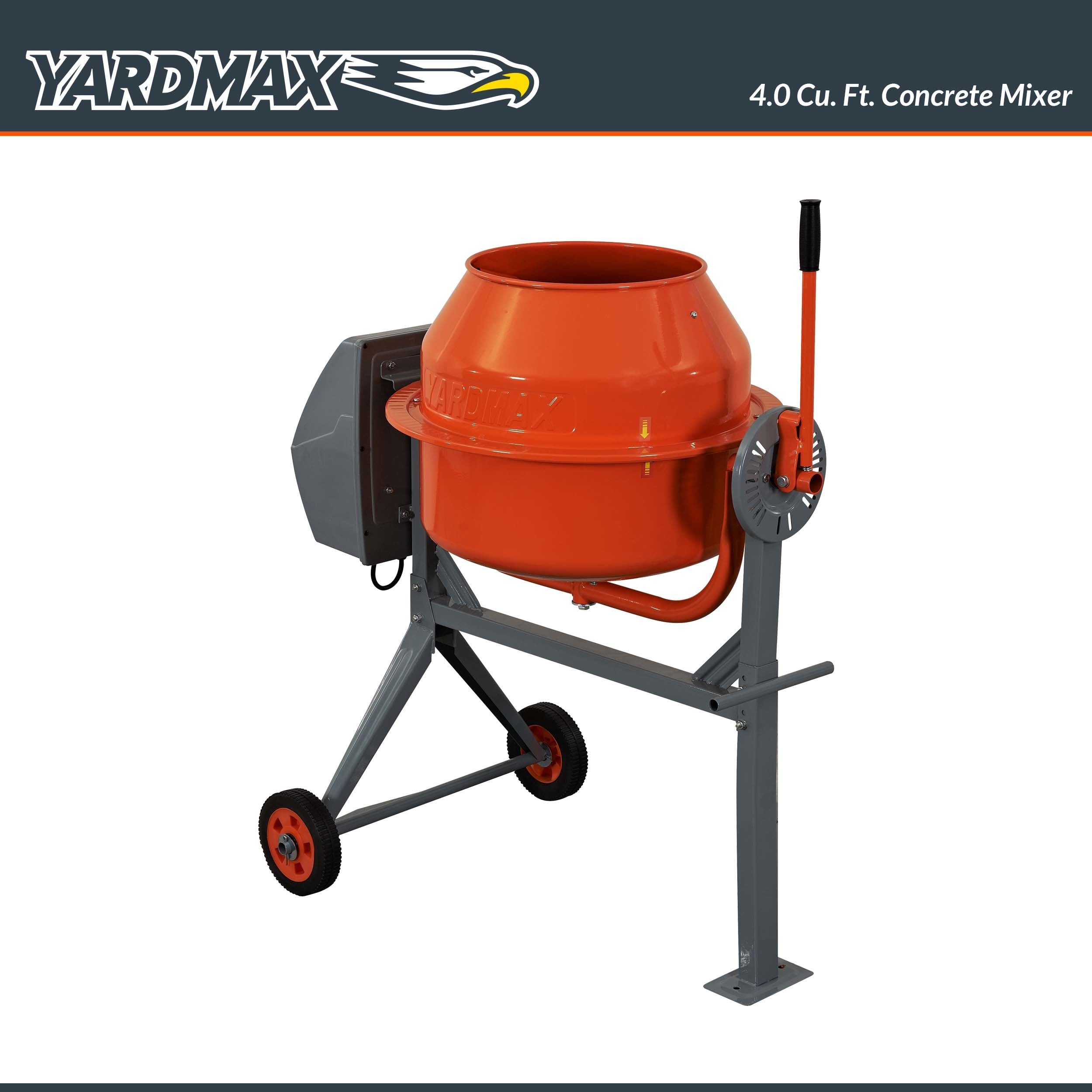 YARDMAX 4.0 CU FT concrete mixer 4.0-Cu. Feet 0.68 -HP Concrete Mixers YARDMAX 4.0 CU FT concrete mixer 4.0-Cu. Feet 0.68 -HP Concrete Mixers
