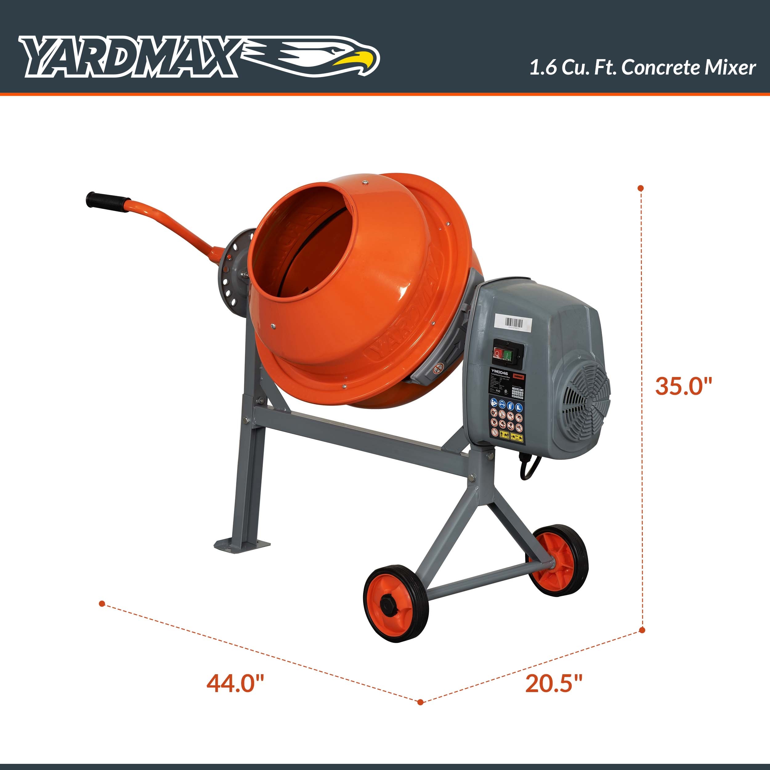 YARDMAX 4.0 CU FT concrete mixer 4.0-Cu. Feet 0.68 -HP Concrete Mixers YARDMAX 4.0 CU FT concrete mixer 4.0-Cu. Feet 0.68 -HP Concrete Mixers