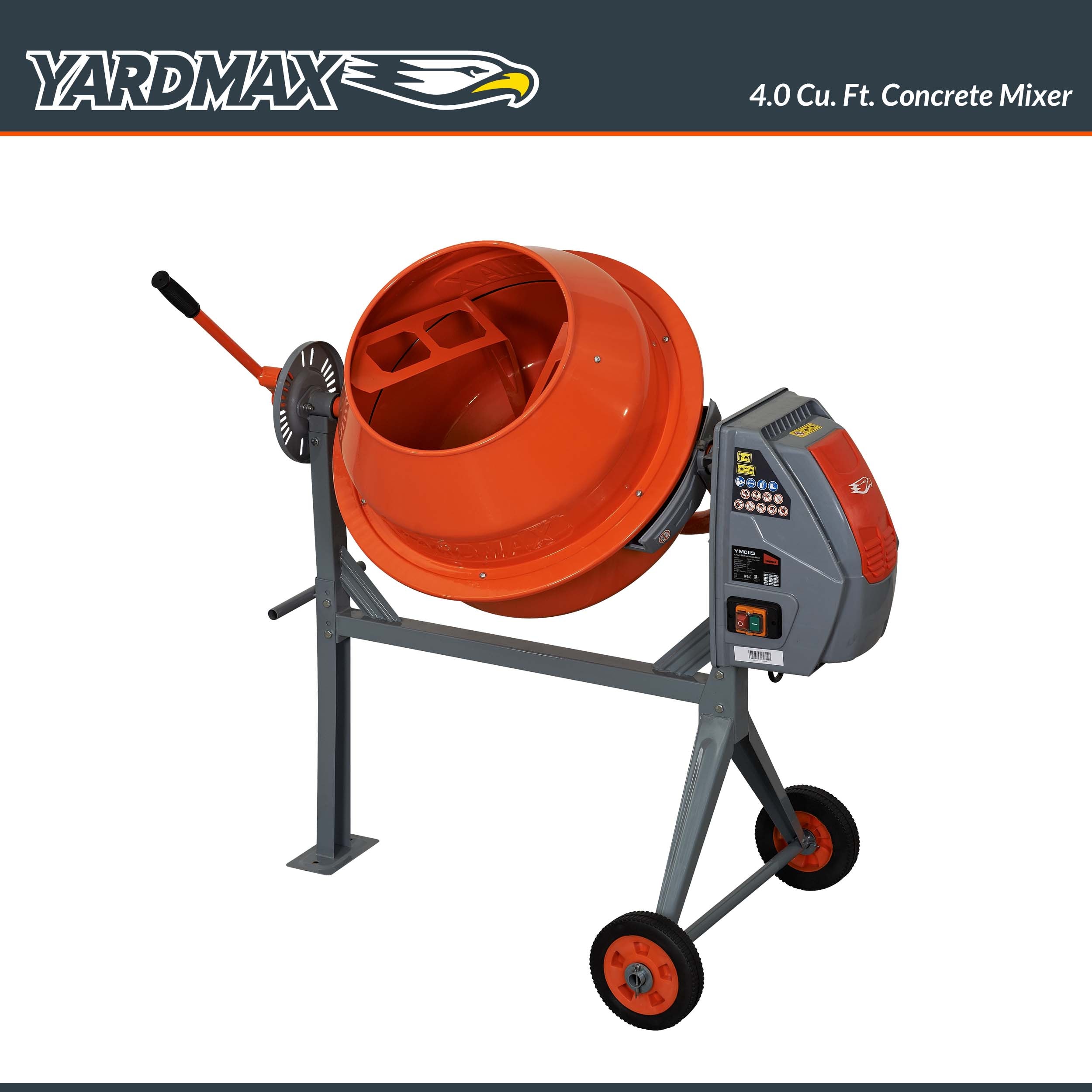 YARDMAX 4.0 CU FT concrete mixer 4.0-Cu. Feet 0.68 -HP Concrete Mixers YARDMAX 4.0 CU FT concrete mixer 4.0-Cu. Feet 0.68 -HP Concrete Mixers