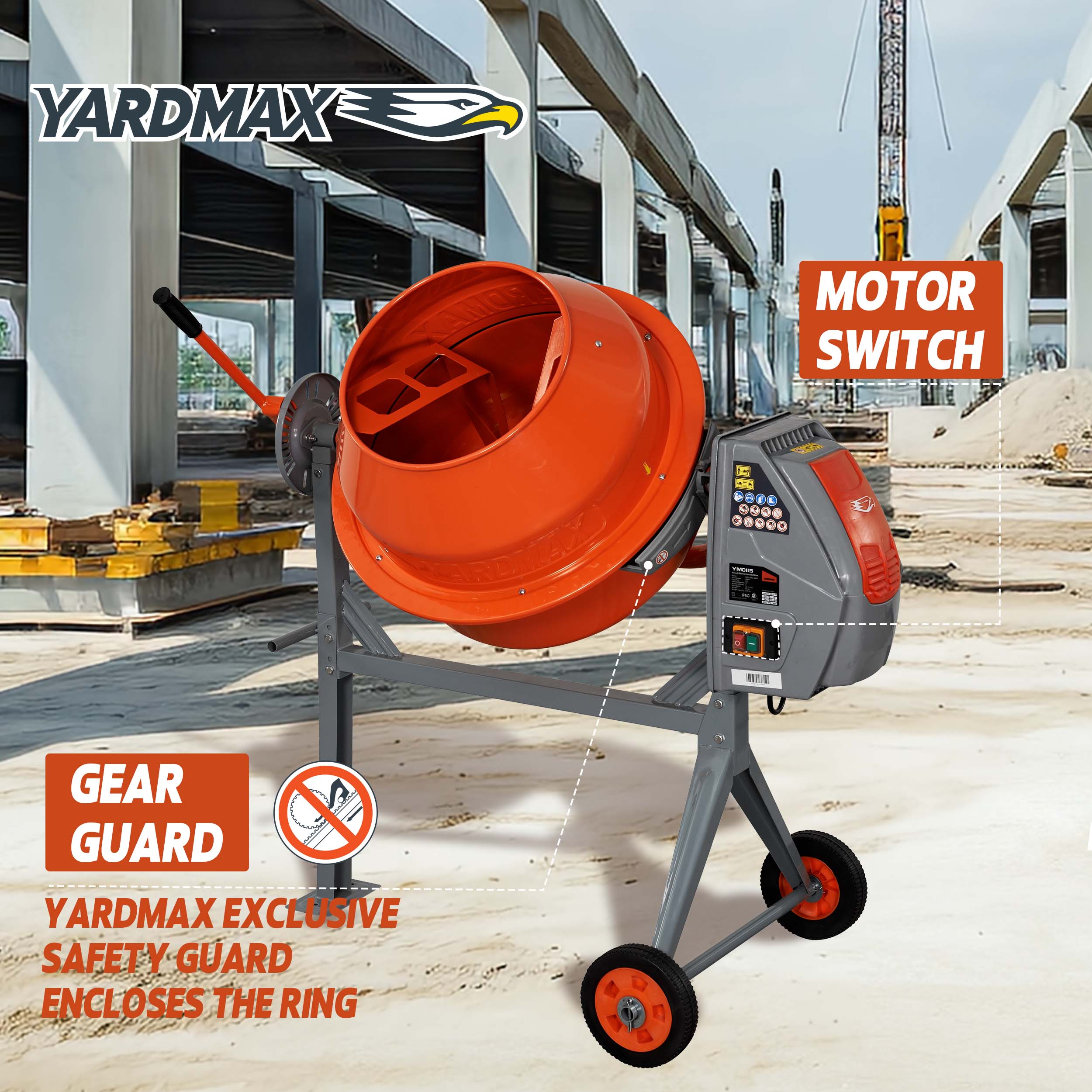 YARDMAX 4.0 CU FT concrete mixer 4.0-Cu. Feet 0.68 -HP Concrete Mixers YARDMAX 4.0 CU FT concrete mixer 4.0-Cu. Feet 0.68 -HP Concrete Mixers