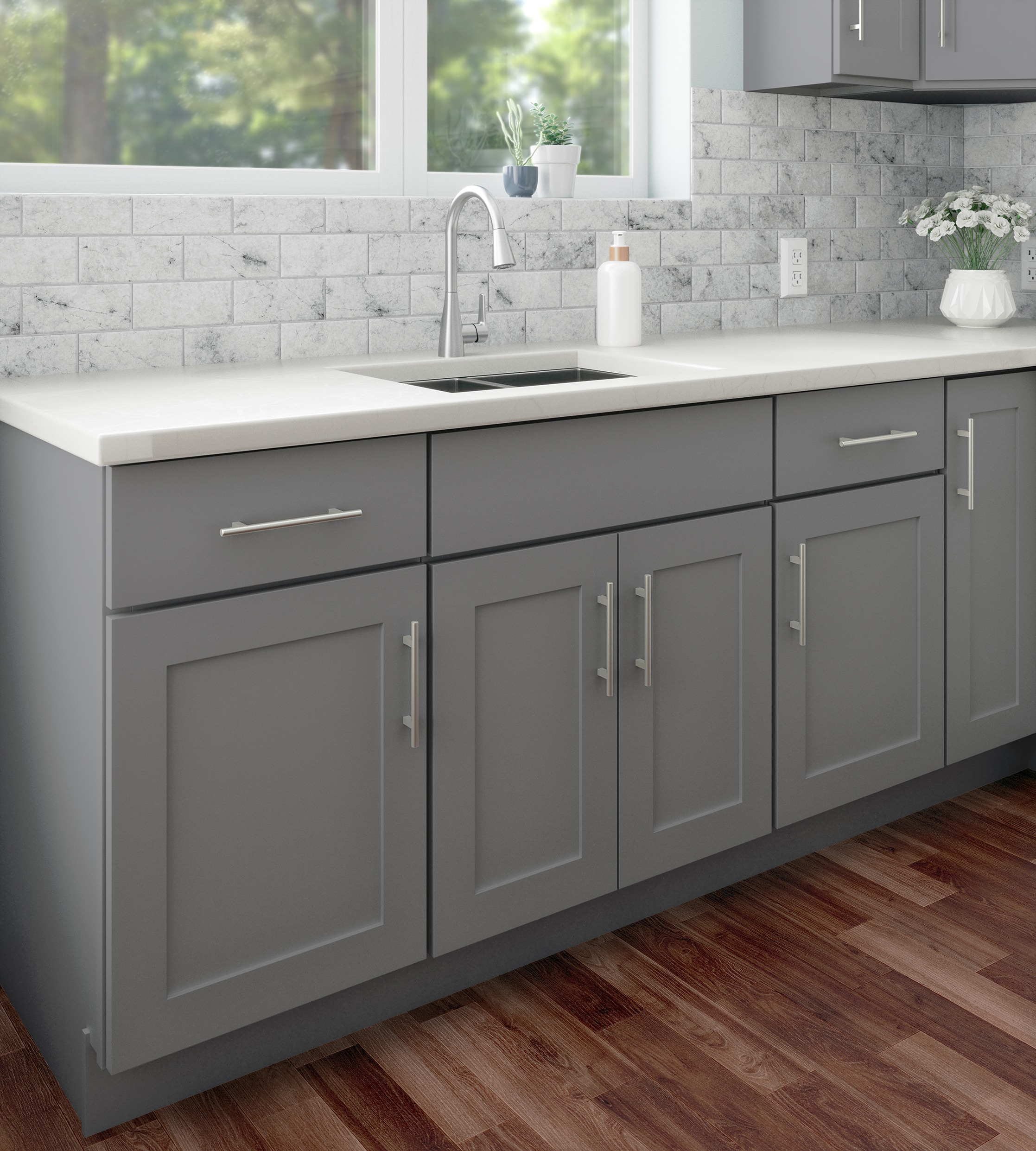 RELIABILT Overlake 9-in W x 34.5-in H x 24-in D Gray Base Ready to assemble Plywood Cabinet (Recessed Panel Shaker) RELIABILT Overlake 9-in W x 34.5-in H x 24-in D Gray Base Ready to assemble Plywood Cabinet (Recessed Panel Shaker)