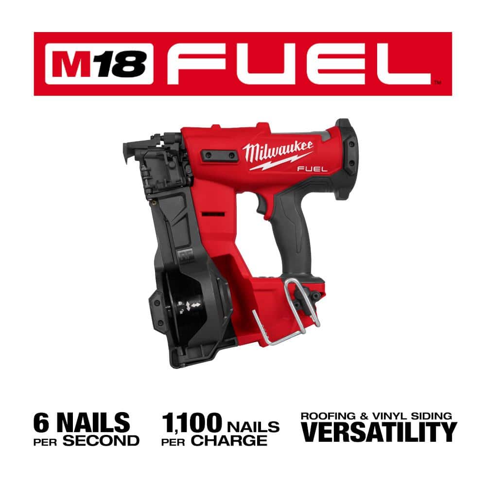 Milwaukee M18 FUEL 18-Volt Lithium-Ion Brushless Cordless Coil Roofing Nailer (Tool Only) 2909-20 Milwaukee M18 FUEL 18-Volt Lithium-Ion Brushless Cordless Coil Roofing Nailer (Tool Only) 2909-20
