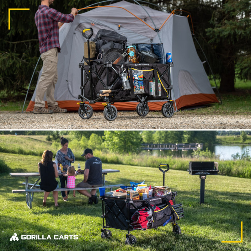 Gorilla Carts Collapsible Outdoor Utility Wagon, Oversize Bed, Black, 0.2' H x 2.1' W x 3.23' D