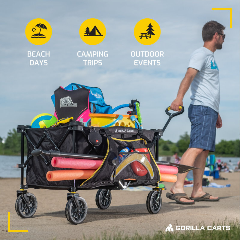 Gorilla Carts Collapsible Outdoor Utility Wagon, Oversize Bed, Black, 0.2' H x 2.1' W x 3.23' D
