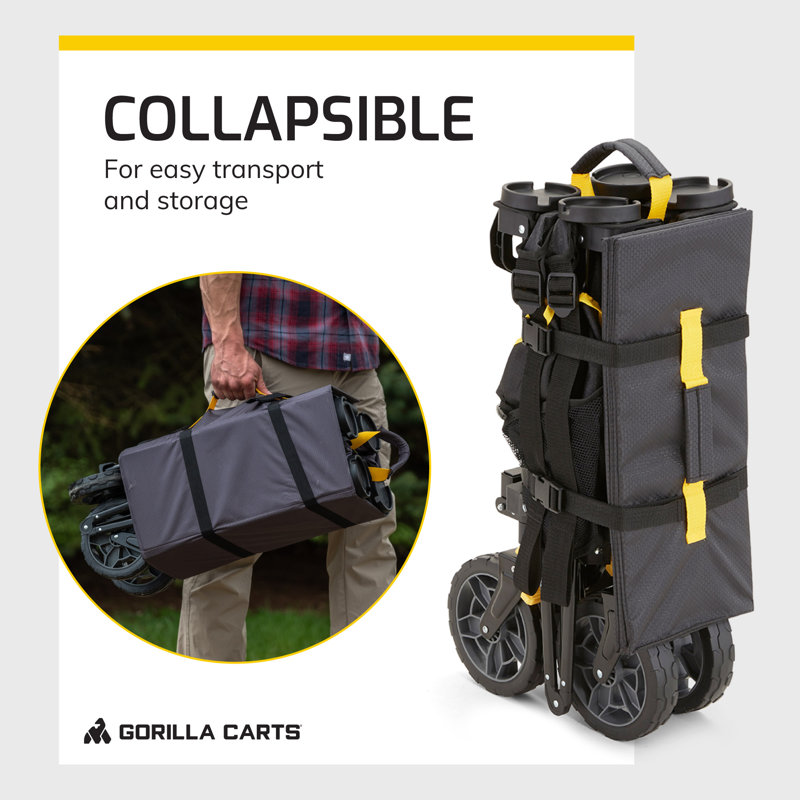 Gorilla Carts Collapsible Outdoor Utility Wagon, Oversize Bed, Black, 0.2' H x 2.1' W x 3.23' D