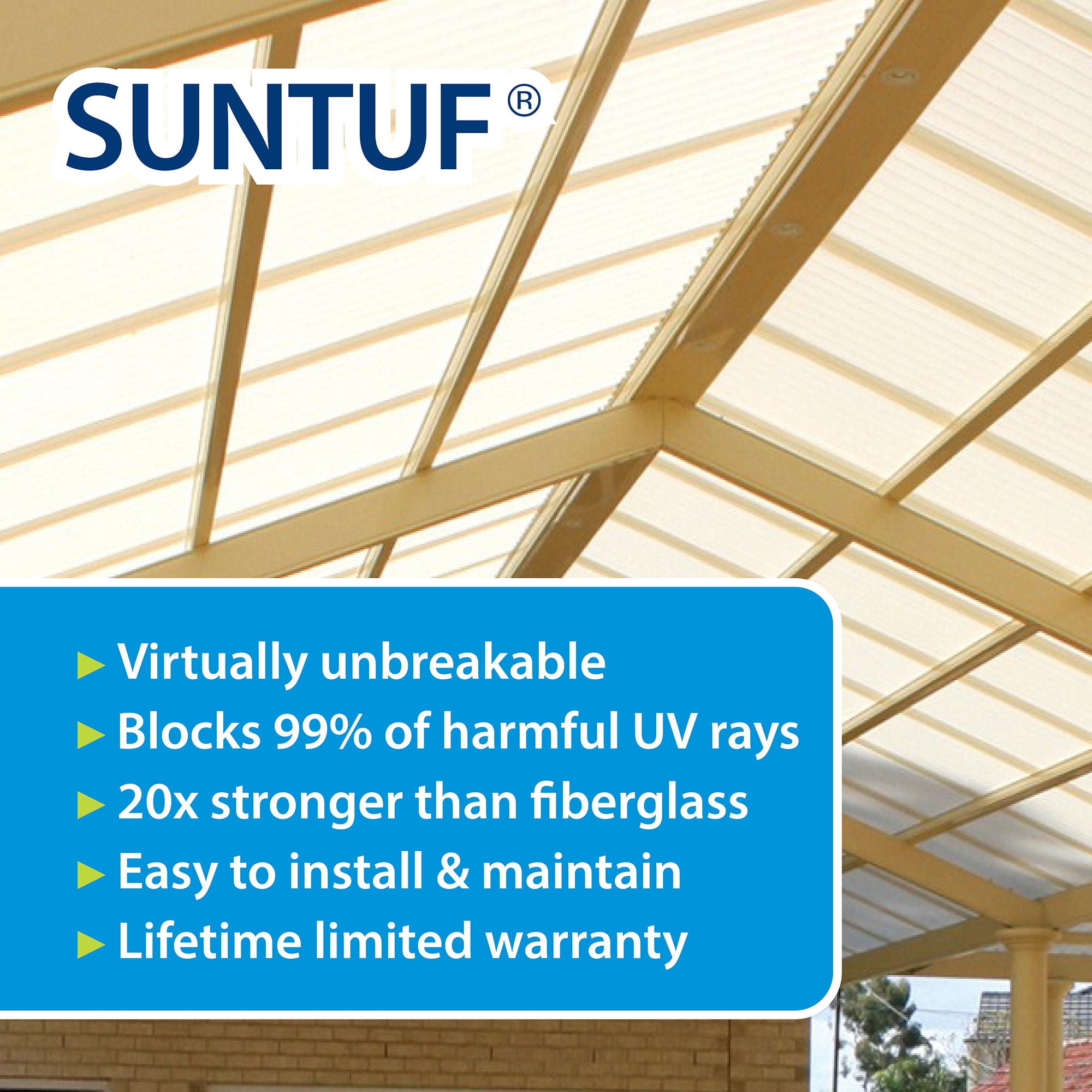SUNTUF 2-Feet x 6-Feet Corrugated Sky blue Polycarbonate plastic Roof Panel 10 -Pack SUNTUF 2-Feet x 6-Feet Corrugated Sky blue Polycarbonate plastic Roof Panel 10 -Pack