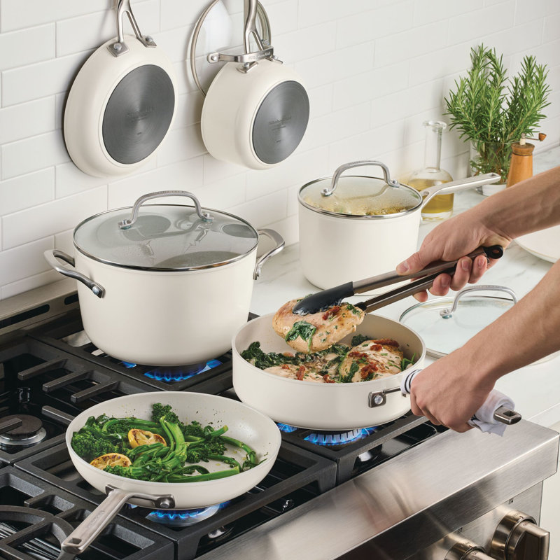 Kitchenaid Hard Anodized Ceramic Nonstick Cookware Pots And Pans Set, 10 Piece, Porcelain White
