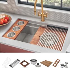 Ruvati Dual-Tier Undermount 33.5-Inches x 19-Inches Stainless steel Single bowl 16 -Gauge Workstation Kitchen Sink