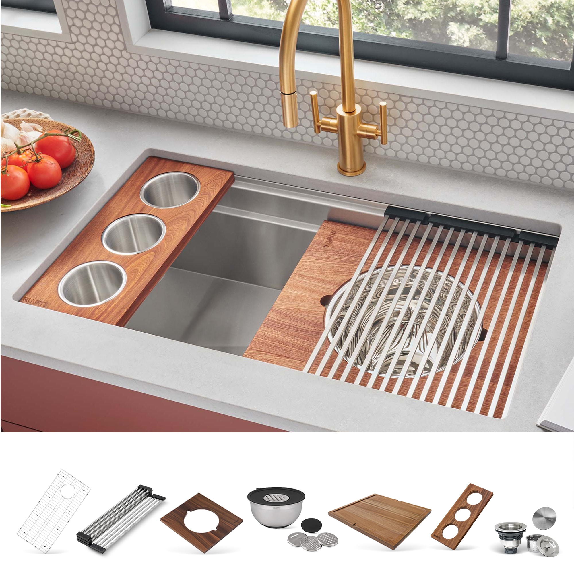 Ruvati Dual-Tier Undermount 33.5-Inches x 19-Inches Stainless steel Single bowl 16 -Gauge Workstation Kitchen Sink Ruvati Dual-Tier Undermount 33.5-Inches x 19-Inches Stainless steel Single bowl 16 -Gauge Workstation Kitchen Sink