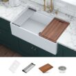 Ruvati Fiore Farmhouse apron front 33-Inches x 18 Fireclay Single bowl Workstation Kitchen Sink