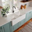 DeerValley Eclipse Farmhouse apron front 33.07-Inches x 17.91-Inches Porcelain Double equal bowl Kitchen Sink