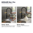 KOHLER Koi Pre-Rinse Spring Matte Black w/Moderne Brass Single Handle Deck-mount Pull-down Kitchen Faucet with Sprayer ( Deck Plate Included ) (Soap Dispenser Included)