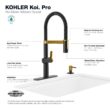 KOHLER Koi Pre-Rinse Spring Matte Black w/Moderne Brass Single Handle Deck-mount Pull-down Kitchen Faucet with Sprayer ( Deck Plate Included ) (Soap Dispenser Included)