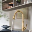 Moen Arlia Brushed Gold Single Handle Deck-mount Pull-down Kitchen Faucet with Sprayer ( Deck Plate Included )