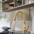 Moen Arlia Brushed Gold Single Handle Deck-mount Pull-down Kitchen Faucet with Sprayer ( Deck Plate Included )