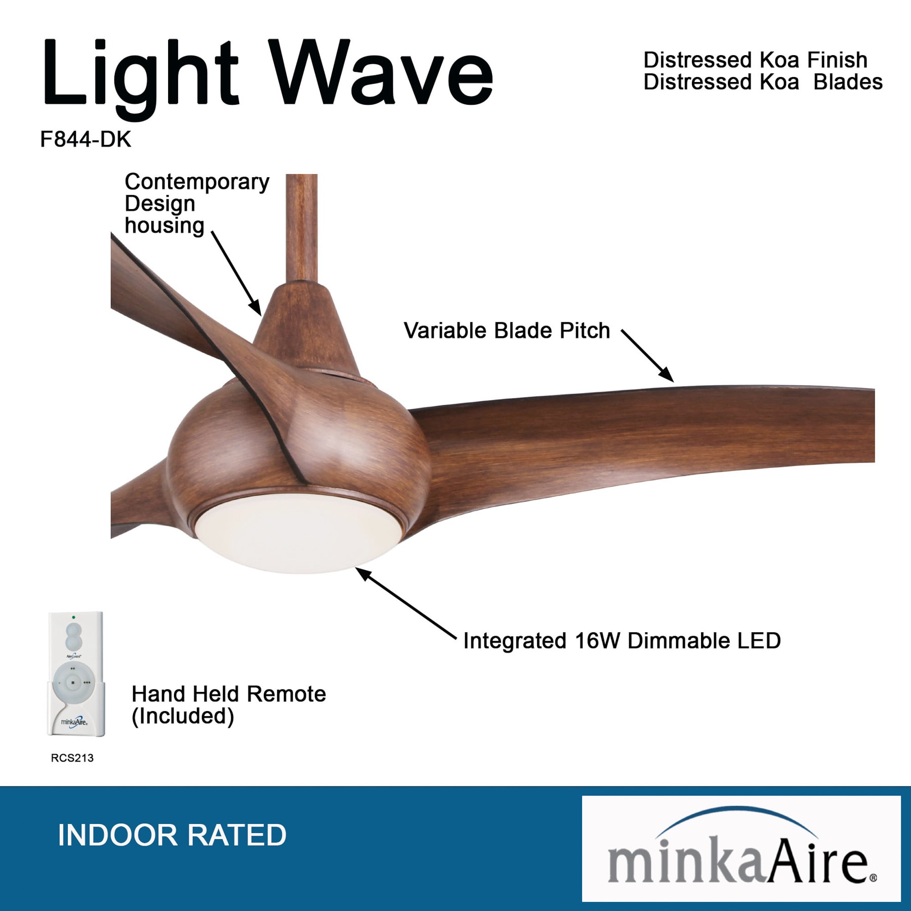 Minka Aire Light Wave 52 52-in Distressed Koa with Distressed Koa Blades Propeller Ceiling Fan With Light - Remote Included ( 3 -Blade ) Minka Aire Light Wave 52 52-in Distressed Koa with Distressed Koa Blades Propeller Ceiling Fan With Light - Remote Included ( 3 -Blade )
