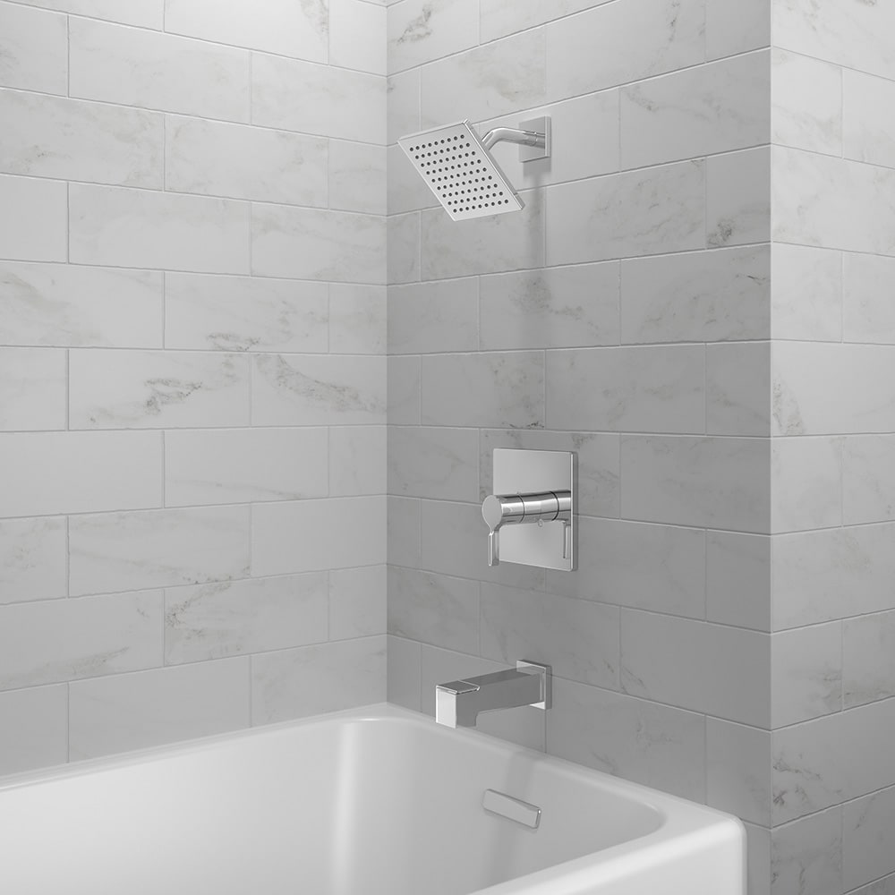 Origin 21 Veda Chrome 1-handle Single function 6-in Square Bathtub and shower Faucet with Valve Origin 21 Veda Chrome 1-handle Single function 6-in Square Bathtub and shower Faucet with Valve