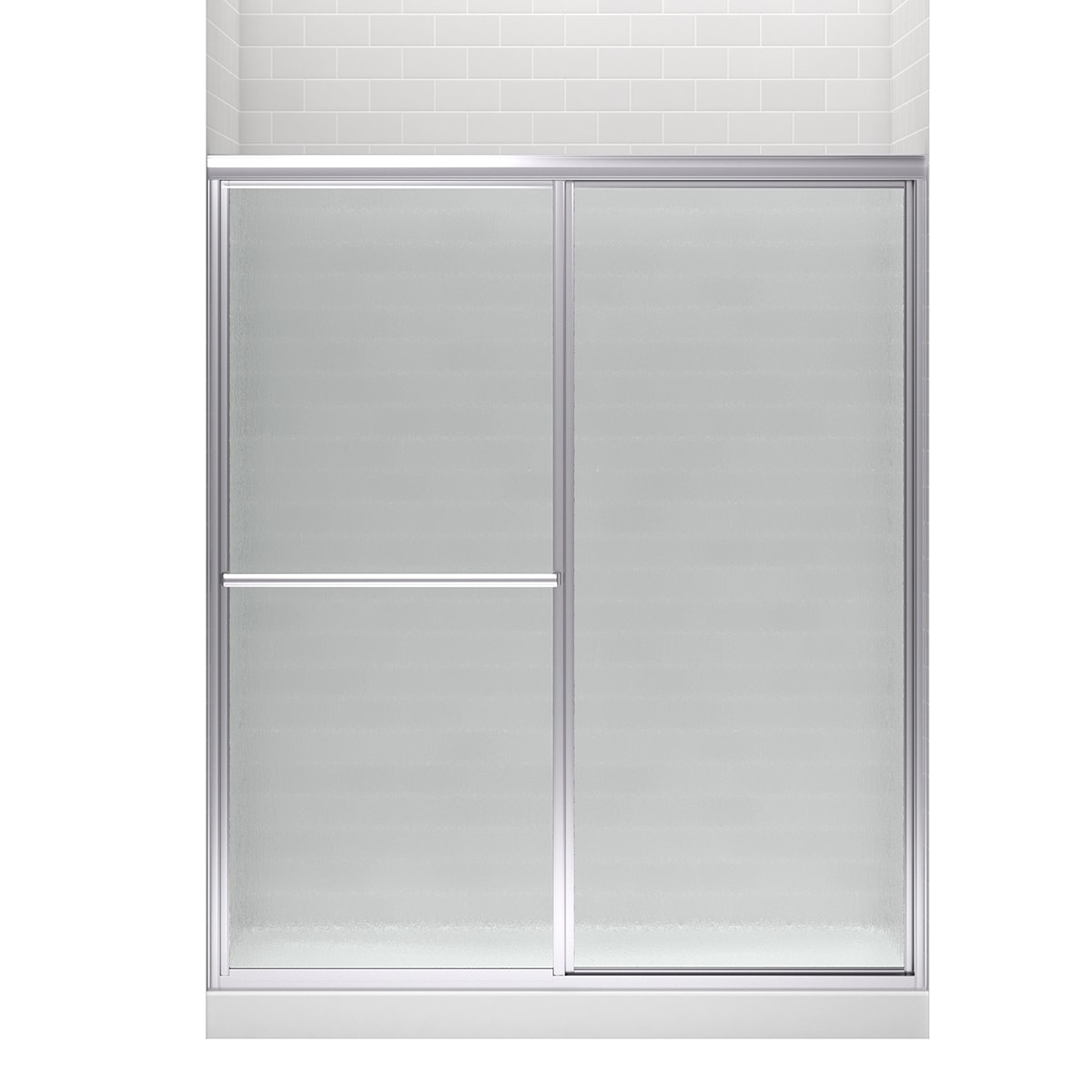 Sterling Deluxe Silver 54-in to 60-in W x 70-in H Framed Bypass Sliding Shower door 1/8-in Thick Rain Glass Sterling Deluxe Silver 54-in to 60-in W x 70-in H Framed Bypass Sliding Shower door 1/8-in Thick Rain Glass
