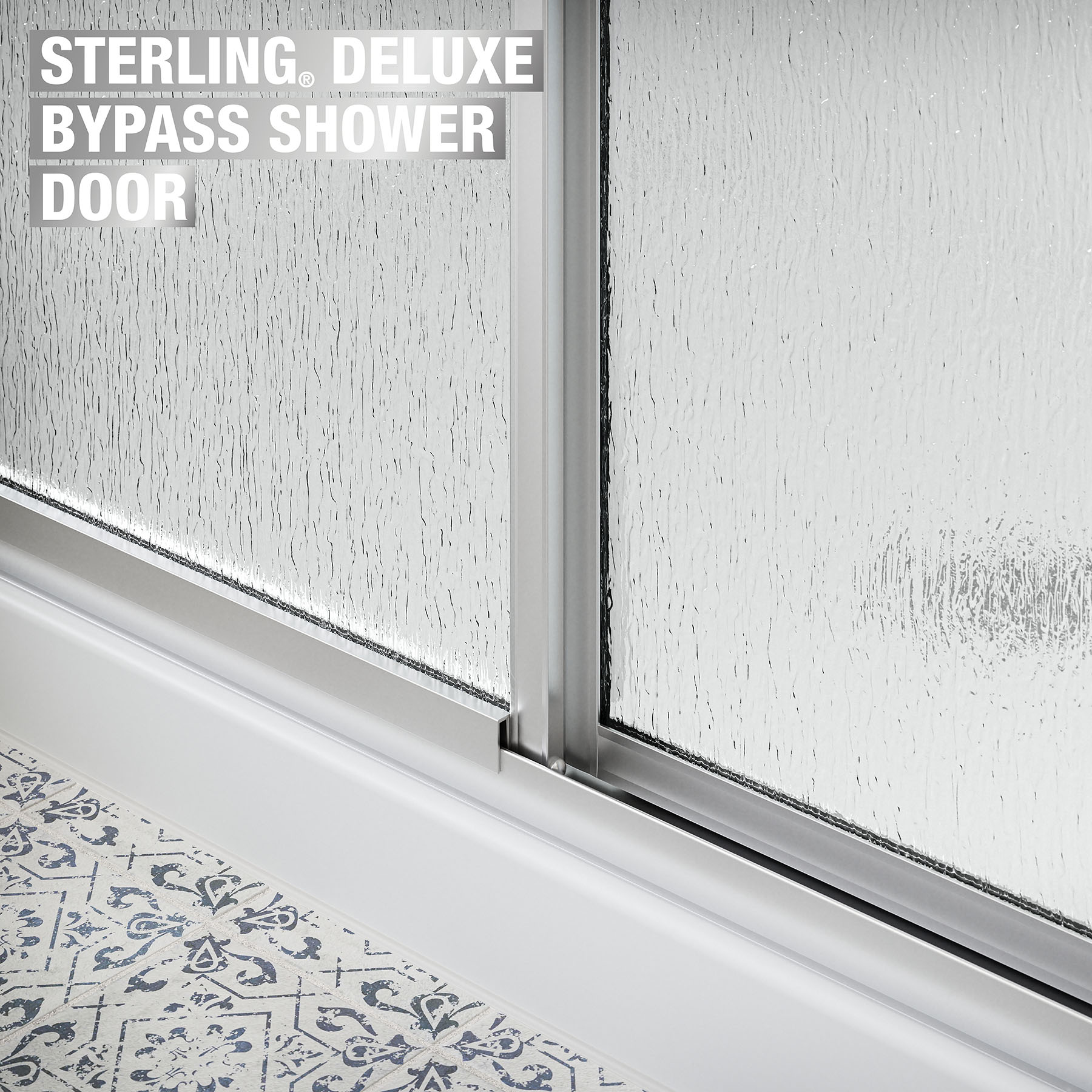 Sterling Deluxe Silver 54-in to 60-in W x 70-in H Framed Bypass Sliding Shower door 1/8-in Thick Rain Glass Sterling Deluxe Silver 54-in to 60-in W x 70-in H Framed Bypass Sliding Shower door 1/8-in Thick Rain Glass
