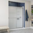 Sterling Deluxe Silver 54-in to 60-in W x 70-in H Framed Bypass Sliding Shower door 1/8-in Thick Rain Glass Sterling Deluxe Silver 54-in to 60-in W x 70-in H Framed Bypass Sliding Shower door 1/8-in Thick Rain Glass