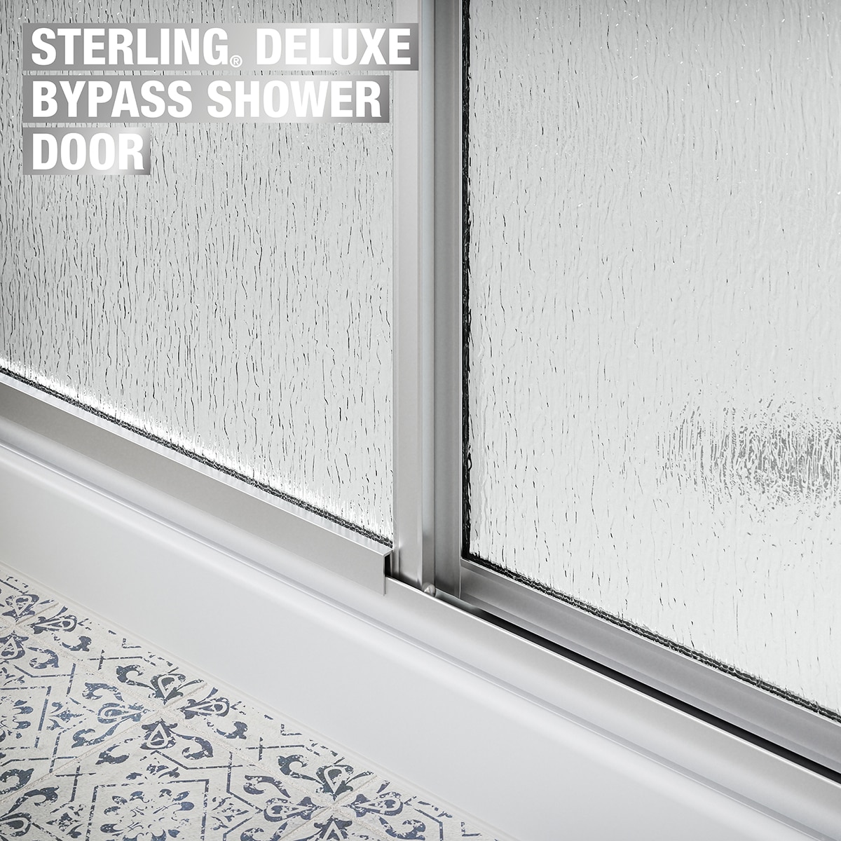 Sterling Deluxe Silver 54-in to 60-in W x 70-in H Framed Bypass Sliding Shower door 1/8-in Thick Rain Glass Sterling Deluxe Silver 54-in to 60-in W x 70-in H Framed Bypass Sliding Shower door 1/8-in Thick Rain Glass