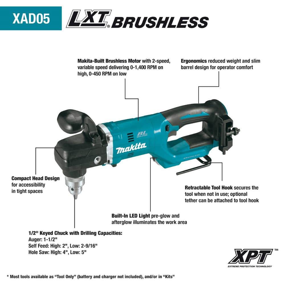 Makita 18V Lithium-Ion Brushless Cordless 1/2 in. Right Angle Drill (Tool-Only) XAD05Z Makita 18V Lithium-Ion Brushless Cordless 1/2 in. Right Angle Drill (Tool-Only) XAD05Z