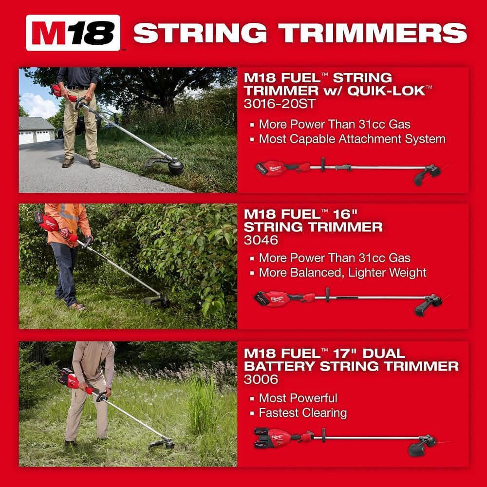 Milwaukee M18 FUEL 18V Brushless Cordless 17 in. Dual Battery Straight Shaft String Trimmer (Tool-Only) 3006-20 Milwaukee M18 FUEL 18V Brushless Cordless 17 in. Dual Battery Straight Shaft String Trimmer (Tool-Only) 3006-20
