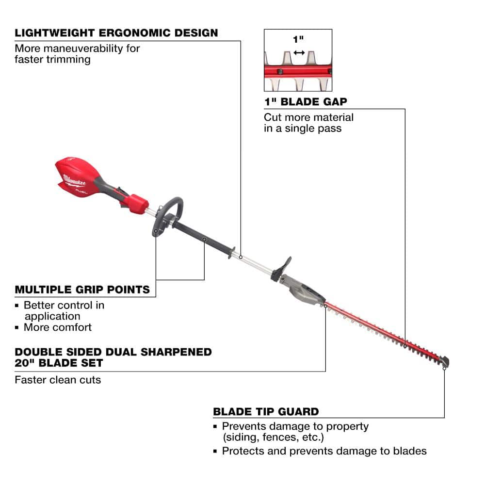 Milwaukee M18 FUEL 18V 20 in. Brushless Cordless Battery Powered Short Pole Hedge Trimmer (Tool-Only) 3043-20 Milwaukee M18 FUEL 18V 20 in. Brushless Cordless Battery Powered Short Pole Hedge Trimmer (Tool-Only) 3043-20