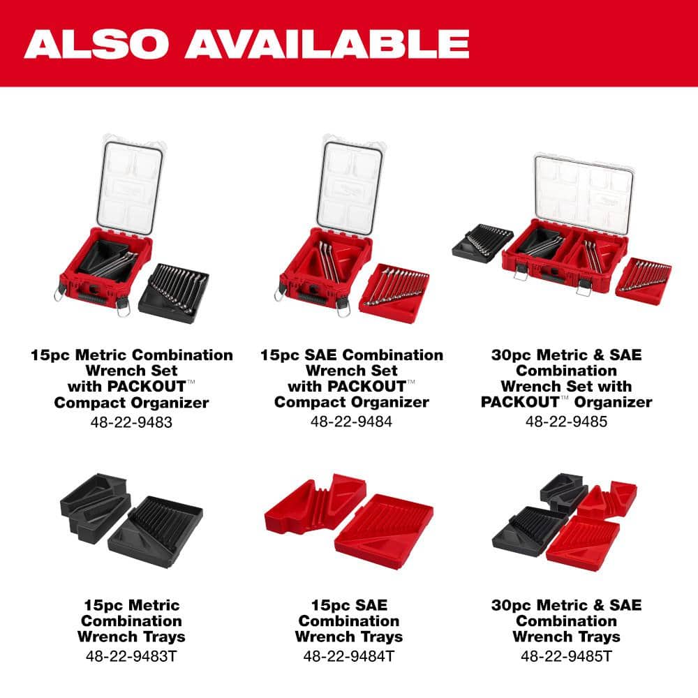 Milwaukee Metric/SAE Combination Wrench Set with PACKOUT Organizer (30-Piece) 48-22-9485 Milwaukee Metric/SAE Combination Wrench Set with PACKOUT Organizer (30-Piece) 48-22-9485