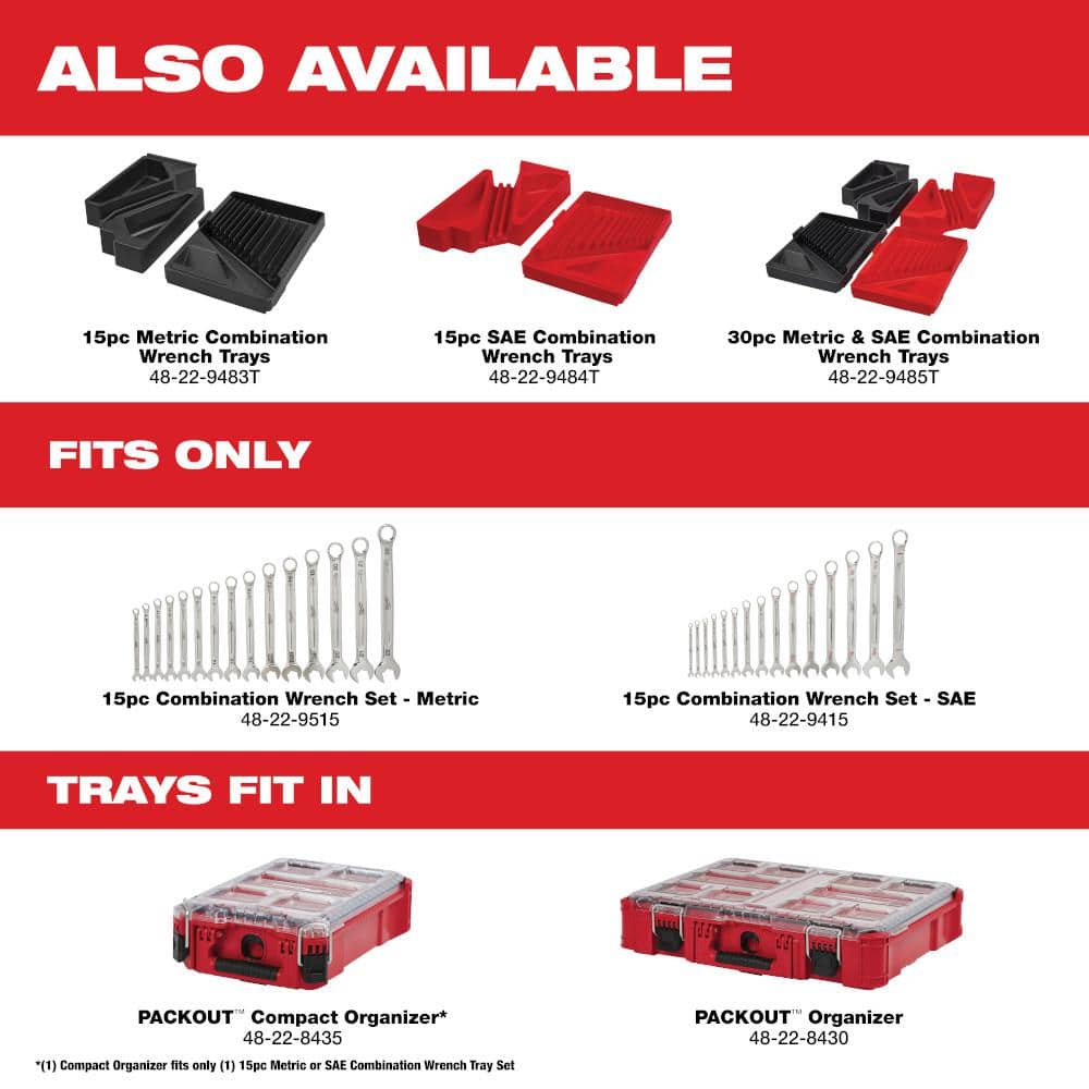 Milwaukee Metric/SAE Combination Wrench Set with PACKOUT Organizer (30-Piece) 48-22-9485 Milwaukee Metric/SAE Combination Wrench Set with PACKOUT Organizer (30-Piece) 48-22-9485