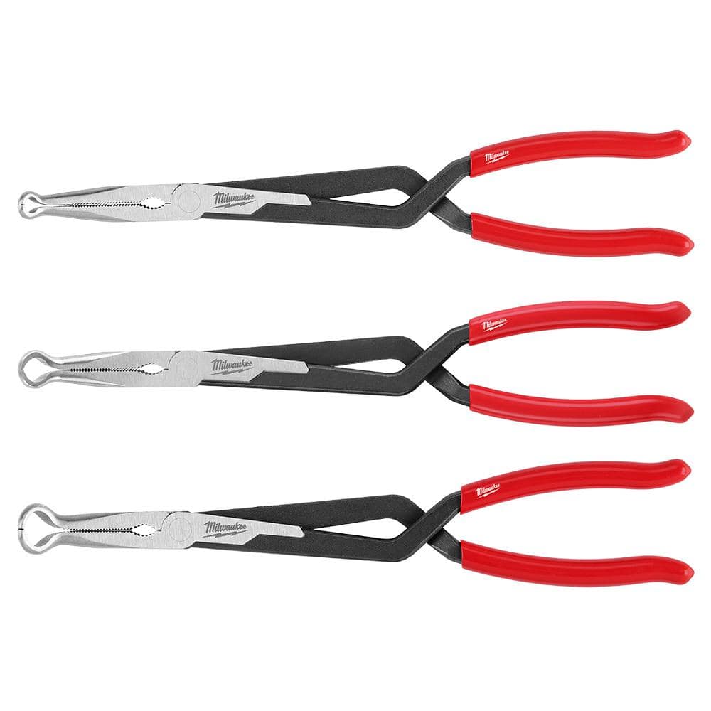 Milwaukee Long Needle Nose Pliers Set with Hose Grip and Slip Resistant Grip (3-Piece) 48-22-6563 Milwaukee Long Needle Nose Pliers Set with Hose Grip and Slip Resistant Grip (3-Piece) 48-22-6563