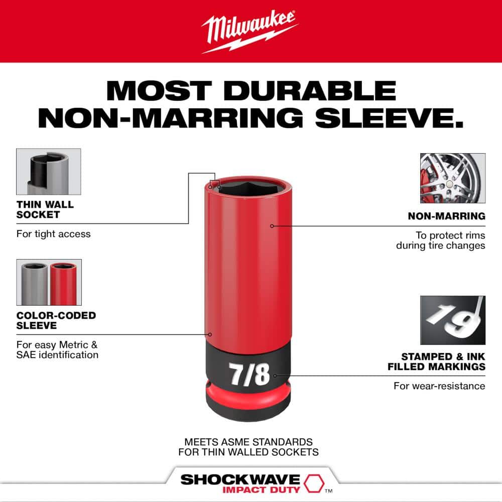 Milwaukee SHOCKWAVE Impact-Duty 1/2 in. Drive Deep SAE & Metric Lug Nut Impact Socket Set (11-Piece) 49-66-7833 Milwaukee SHOCKWAVE Impact-Duty 1/2 in. Drive Deep SAE & Metric Lug Nut Impact Socket Set (11-Piece) 49-66-7833