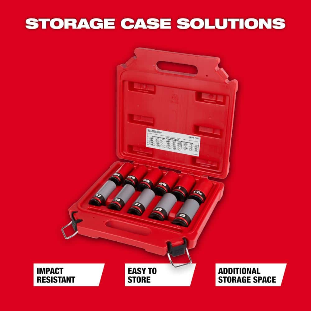 Milwaukee SHOCKWAVE Impact-Duty 1/2 in. Drive Deep SAE & Metric Lug Nut Impact Socket Set (11-Piece) 49-66-7833 Milwaukee SHOCKWAVE Impact-Duty 1/2 in. Drive Deep SAE & Metric Lug Nut Impact Socket Set (11-Piece) 49-66-7833