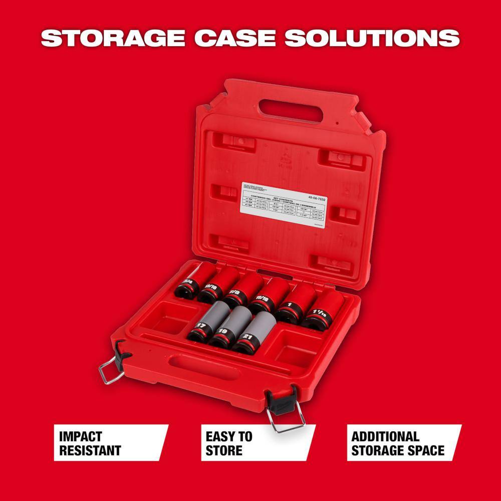 Milwaukee SHOCKWAVE Impact-Duty 1/2 in. Drive Deep SAE & Metric Lug Nut Impact Socket Set (9-Piece) 49-66-7832 Milwaukee SHOCKWAVE Impact-Duty 1/2 in. Drive Deep SAE & Metric Lug Nut Impact Socket Set (9-Piece) 49-66-7832