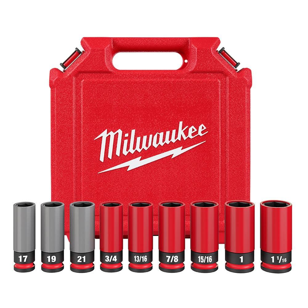 Milwaukee SHOCKWAVE Impact-Duty 1/2 in. Drive Deep SAE & Metric Lug Nut Impact Socket Set (9-Piece) 49-66-7832 Milwaukee SHOCKWAVE Impact-Duty 1/2 in. Drive Deep SAE & Metric Lug Nut Impact Socket Set (9-Piece) 49-66-7832