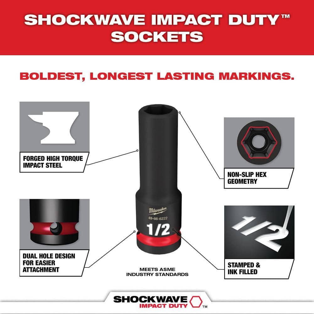 Milwaukee SHOCKWAVE Impact-Duty 3/8 in. Drive SAE Deep Well Impact Socket Set (17-Piece) 49-66-6815 Milwaukee SHOCKWAVE Impact-Duty 3/8 in. Drive SAE Deep Well Impact Socket Set (17-Piece) 49-66-6815
