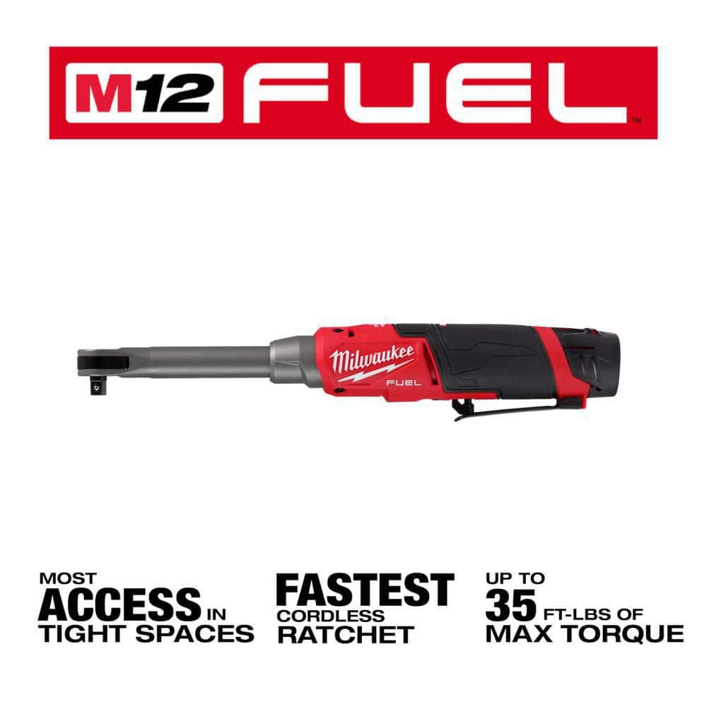 Milwaukee M12 FUEL 12V Lithium-Ion Brushless Cordless 3/8 in. Extended Reach High Speed Ratchet Kit 2569-21