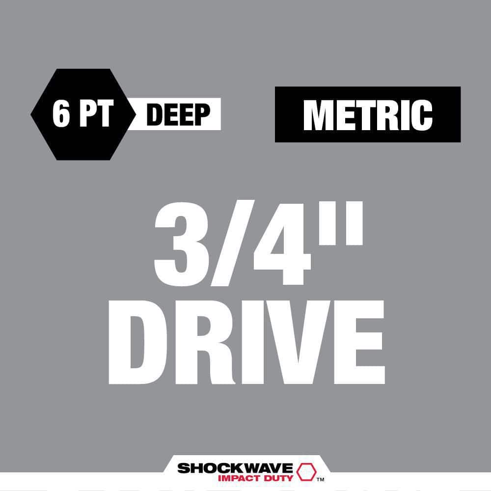 Milwaukee SHOCKWAVE 3/4 in. Drive Metric Deep Well 6 Point Impact Socket Set (8-Piece) 49-66-7020 Milwaukee SHOCKWAVE 3/4 in. Drive Metric Deep Well 6 Point Impact Socket Set (8-Piece) 49-66-7020