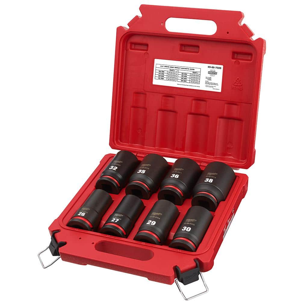 Milwaukee SHOCKWAVE 3/4 in. Drive Metric Deep Well 6 Point Impact Socket Set (8-Piece) 49-66-7020 Milwaukee SHOCKWAVE 3/4 in. Drive Metric Deep Well 6 Point Impact Socket Set (8-Piece) 49-66-7020