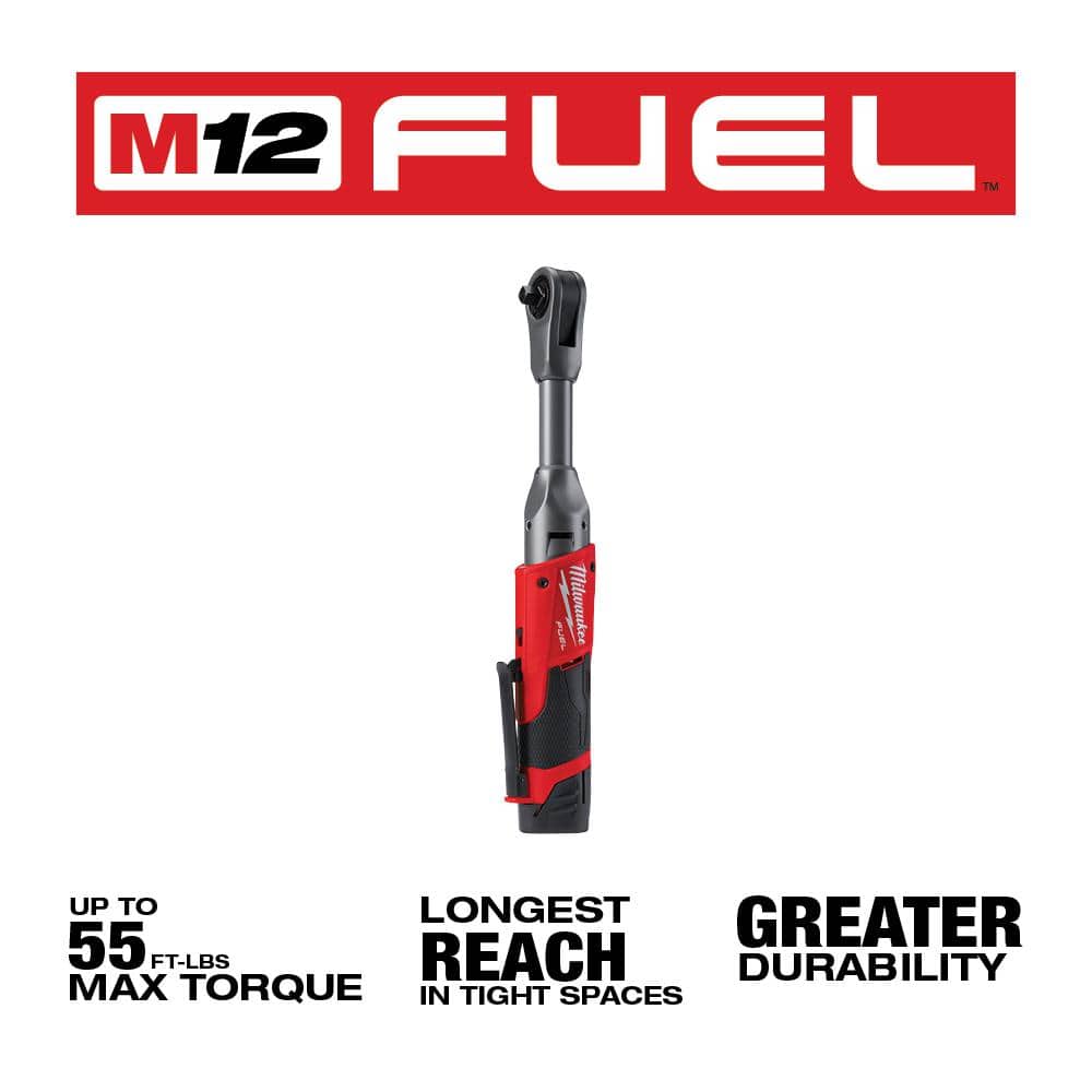 Milwaukee M12 FUEL 12V Lithium-Ion Brushless Cordless 3/8 in. Extended Reach Ratchet Kit with One 2.0 Ah Batteries 2560-21