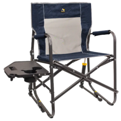 Freestyle Rocker with Side Table, Heathered Indigo, Front Table Open